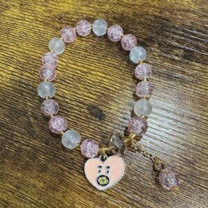 Pink and White Beaded Bracelet with Heart Charm